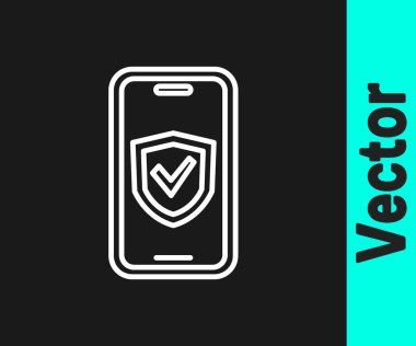 Beyaz çizgi sigortası simgesi siyah arkaplanda izole edildi. Güvenlik, güvenlik, koruma, konsept koruma. Vektör.