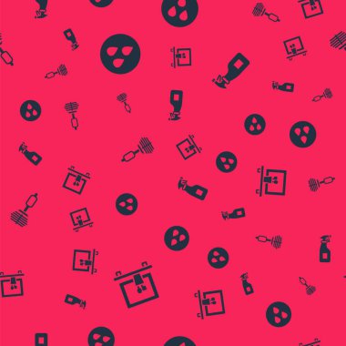 Lavabo aynasını, su damlasını, tuvalet fırçasını ve temizleme spreyini kusursuz desene ayarlayın. Vektör.