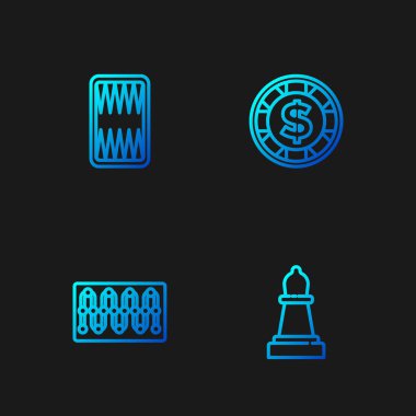 Satranç, masa oyunu, tavla tahtası ve dolarlı kumarhane çipi. Renk simgeleri. Vektör.