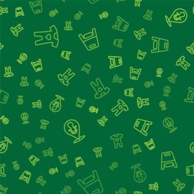 Çizgi, bebek kıyafetleri, emzik ve lazımlık. Vektör.