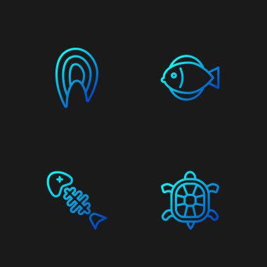 Set hattı Kaplumbağa, Balık iskeleti, biftek ve. Renk simgeleri. Vektör.