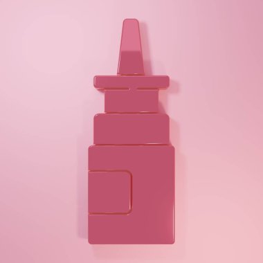 Pembe burun spreyi ikonu pembe arka planda izole edilmiş. Minimalizm kavramı. 3 Boyutlu resimleme.