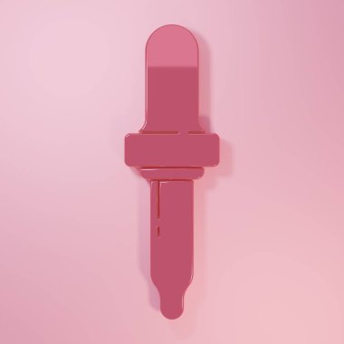 Pembe Pipette simgesi pembe arka planda izole edilmiş. Tıbbi elementler, kimya laboratuarı ekipmanları. Damlalı boru. Tıp sembolü. Minimalizm kavramı. 3 Boyutlu resimleme.