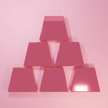 Pembe altın renkli çubuklar pembe arkaplanda izole edilmiş. Bankacılık işi konsepti. Minimalizm kavramı. 3 Boyutlu resimleme.