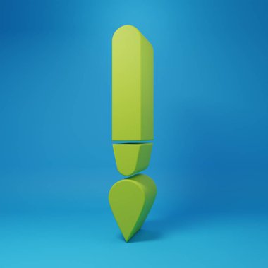 Mavi arkaplanda yeşil boya fırçası simgesi izole edildi. Minimalizm kavramı. 3 Boyutlu resimleme.