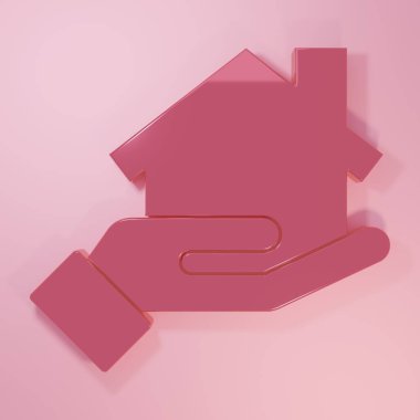 Pembe emlakçı simgesi pembe arka planda izole edilmiş. Ev almak. Minimalizm kavramı. 3 Boyutlu resimleme.