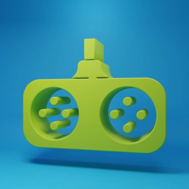 Green Gamepad icon isolated on blue background. Game controller. Minimalism concept. 3D render illustration.