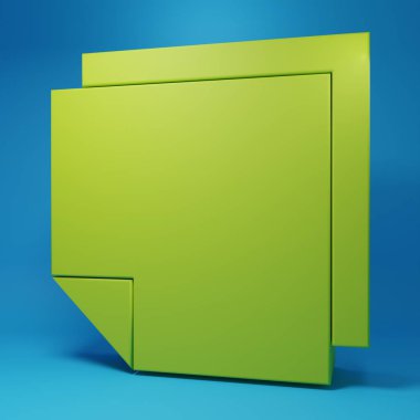 Yeşil Post not etiketleri mavi arkaplanda izole edilmiş. Mesaj veya mesaj için yeri olan yapışkan kasetler. Minimalizm kavramı. 3 Boyutlu resimleme.