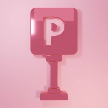 Pembe Park simgesi pembe arka planda izole edilmiş. Sokak tabelası. Minimalizm kavramı. 3 Boyutlu resimleme.