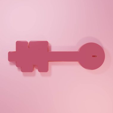 Pembe eski anahtar simgesi pembe arkaplanda izole edilmiş. Minimalizm kavramı. 3 Boyutlu resimleme.