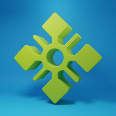 Green Snowflake icon isolated on blue background. Minimalism concept. 3D render illustration.