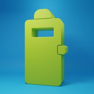 Yeşil Polis saldırı kalkanı ikonu mavi arka planda izole edildi. Minimalizm kavramı. 3 Boyutlu resimleme.