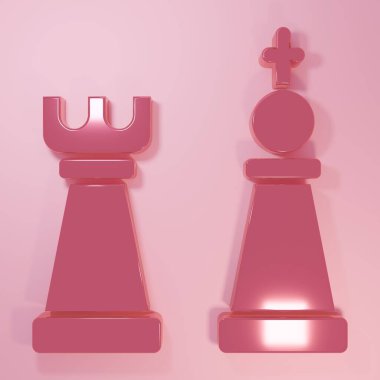 Pembe satranç ikonu pembe arka planda izole edilmiş. İş stratejisi. Oyun, yönetim, finans. Minimalizm kavramı. 3 Boyutlu resimleme.