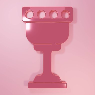 Pembe ortaçağ simgesi pembe arka planda izole edilmiş. Kutsal Kase. Minimalizm kavramı. 3 Boyutlu resimleme.