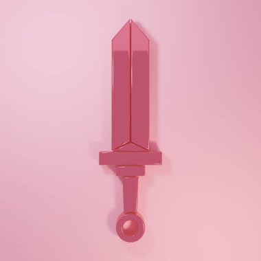 Pembe Ortaçağ kılıç ikonu pembe arka planda izole edilmiş. Ortaçağ silahı. Minimalizm kavramı. 3 Boyutlu resimleme.