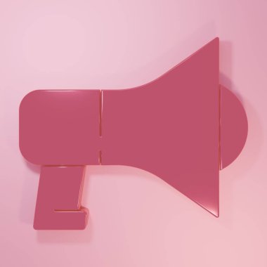 Pembe megafon simgesi pembe arkaplanda izole edilmiş. Sözcü işareti. Minimalizm kavramı. 3 Boyutlu resimleme.