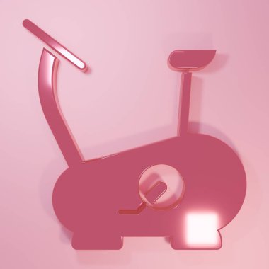 Pembe durağan bisiklet ikonu pembe arka planda izole edilmiş. Egzersiz bisikleti. Minimalizm kavramı. 3 Boyutlu resimleme.