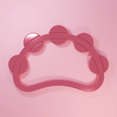 Pembe müzik aleti perküsyon tef. Pembe arka planda metal plakalar ikonu var. Minimalizm kavramı. 3 Boyutlu resimleme.