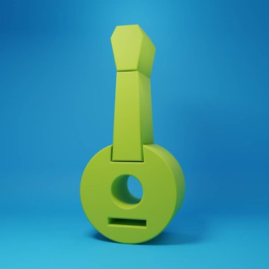 Mavi arkaplanda yeşil banjo simgesi izole edildi. Müzik aleti. Minimalizm kavramı. 3 Boyutlu resimleme.