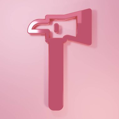 Pembe itfaiyeci baltası ikonu pembe arka planda izole edilmiş. Yangın baltası. Minimalizm kavramı. 3 Boyutlu resimleme.