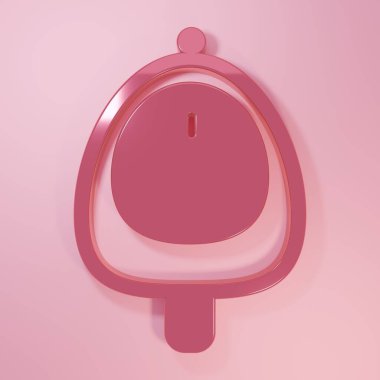 Pembe tuvalet sidiği ya da pembe arka planda izole edilmiş sidik ikonu. Erkekler tuvaletinde çiş. Tuvalet, tuvalet, tuvalet. Minimalizm kavramı. 3 Boyutlu resimleme.