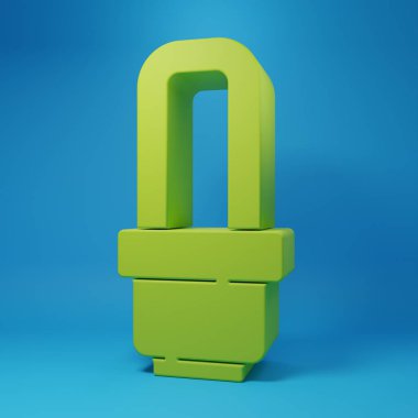 Mavi arkaplanda yeşil LED ampul simgesi izole edildi. Ekonomik LED ışıklı ampul. Enerji lambasını sakla. Minimalizm kavramı. 3 Boyutlu resimleme.