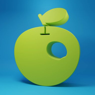 Yeşil genetik olarak değiştirilmiş elma ikonu mavi arkaplanda izole edilmiş. GDO meyvesi. Minimalizm kavramı. 3 Boyutlu resimleme.