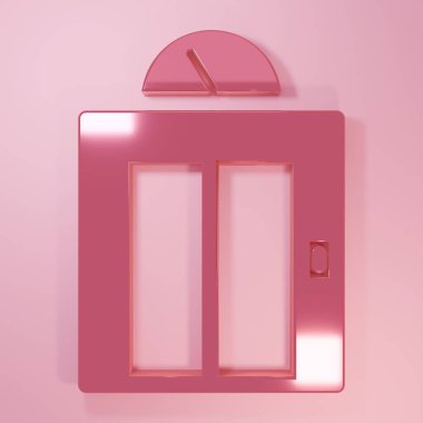 Pembe kaldırma simgesi pembe arkaplanda izole edilmiş. Asansör sembolü. Minimalizm kavramı. 3 Boyutlu resimleme.
