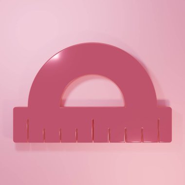 Pembe arka planda izole edilmiş derece simgesini ölçmek için pembe açılı ızgara. Eğim ölçer. Ölçme aleti. Geometrik sembol. Minimalizm kavramı. 3 Boyutlu resimleme.