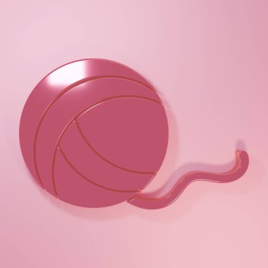 Pembe iplik topu ikonu pembe arkaplanda izole edilmiş. El yapımı, örgü ya da terzi için etiket. Minimalizm kavramı. 3 Boyutlu resimleme.