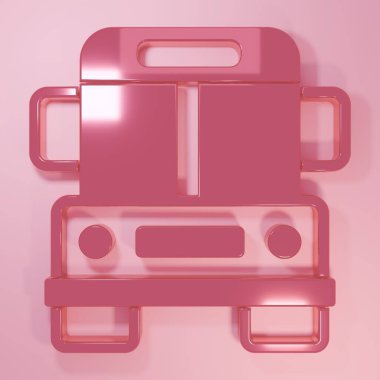 Pembe okul servisi simgesi pembe arka planda izole edilmiş. Toplu taşıma sembolü. Minimalizm kavramı. 3 Boyutlu resimleme.