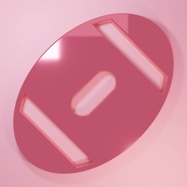 Pembe Amerikan futbol topu ikonu pembe arka planda izole edilmiş. Ragbi topu ikonu. Takım spor sembolü. Minimalizm kavramı. 3 Boyutlu resimleme.