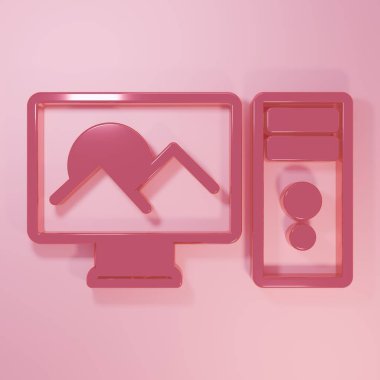 Pembe Fotoğraf rötuşlama simgesi pembe arka planda izole edildi. Fotoğrafçı, fotoğrafçılık, rötuş ikonu. Minimalizm kavramı. 3 Boyutlu resimleme.