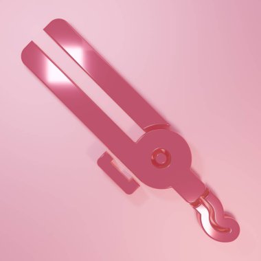 Pembe saç ikonu için pembe saç maşası, pembe arka planda izole edilmiş. Saç düzleştirici ikonu. Minimalizm kavramı. 3 Boyutlu resimleme.