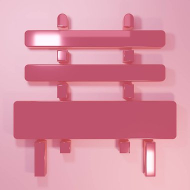 Pembe Bench simgesi pembe arka planda izole edilmiş. Minimalizm kavramı. 3 Boyutlu resimleme.