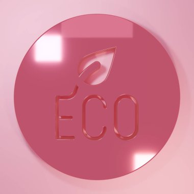 Pembe Yaprak Çevre simgesi pembe arka planda izole edilmiş. Pankart, etiket, etiket, logo, çevre yeşili etiketi. Minimalizm kavramı. 3 Boyutlu resimleme.