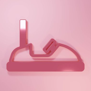 Pembe renkli araba ikonu pembe arka planda izole edilmiş. Eğlence parkı. Çocuklar için eğlence parkı, eğlence parkı. Minimalizm kavramı. 3 Boyutlu resimleme.