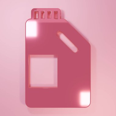 Çamaşır deterjanı, çamaşır suyu, bulaşık deterjanı ya da pembe arka planda izole edilmiş başka bir temizlik malzemesi ikonu için pembe plastik şişe. Minimalizm kavramı. 3 Boyutlu resimleme.