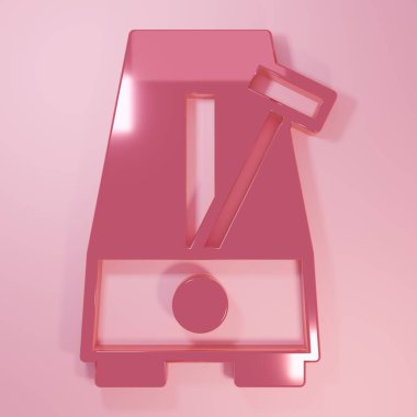 Pembe Klasik Metronom, pembe arka planda izole edilmiş hareket ikonlu sarkacı var. Müzik ve ritim mekanizması. Minimalizm kavramı. 3 Boyutlu resimleme.