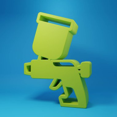 Mavi arka planda izole edilmiş yeşil boya sprey tabancası ikonu. Minimalizm kavramı. 3 Boyutlu resimleme.