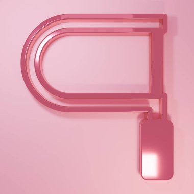 Pembe testere simgesi pembe arka planda izole edilmiş. Tahta ve metal testeresi. Minimalizm kavramı. 3 Boyutlu resimleme.