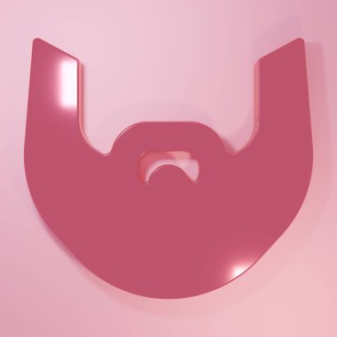 Pembe bıyık ve sakal ikonu pembe arka planda izole edilmiş. Berber dükkanı sembolü. Yüz kılı stili. Minimalizm kavramı. 3 Boyutlu resimleme.