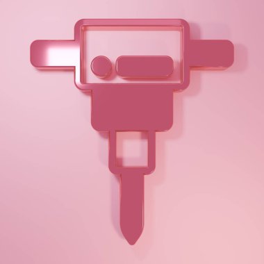Pembe İnşaat kaya matkabı ikonu pembe arka planda izole edilmiş. Minimalizm kavramı. 3 Boyutlu resimleme.