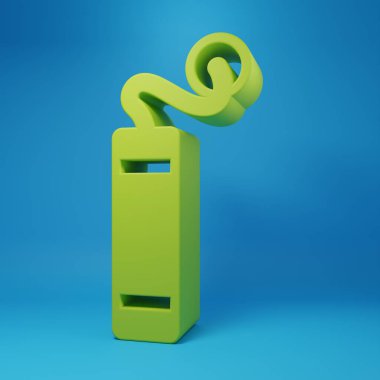 Yeşil Patlayıcı Bomba İmha ikonu mavi arka planda izole edildi. Saatli bomba - patlama tehlikesi kavramı. Minimalizm kavramı. 3 Boyutlu resimleme.