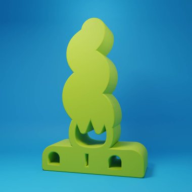 Green Campfire icon isolated on blue background. Burning bonfire with wood. Minimalism concept. 3D render illustration.