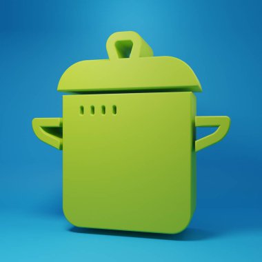 Green Cooking pot icon isolated on blue background. Boil or stew food symbol. Minimalism concept. 3D render illustration.