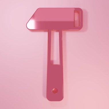 Pembe çekiç simgesi pembe arkaplanda izole edilmiş. Tamir için bir araç. Minimalizm kavramı. 3 Boyutlu resimleme.