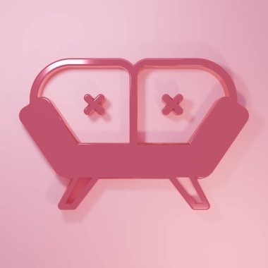 Pembe kanepe simgesi pembe arkaplanda izole edilmiş. Minimalizm kavramı. 3 Boyutlu resimleme.