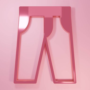 Pembe Pantolon simgesi pembe arka planda izole edilmiş. Pantolon imzası. Minimalizm kavramı. 3 Boyutlu resimleme.