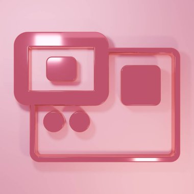 Pembe fotoğraf makinesi simgesi pembe arkaplanda izole edilmiş. Foto kamera. Dijital fotoğrafçılık. Minimalizm kavramı. 3 Boyutlu resimleme.